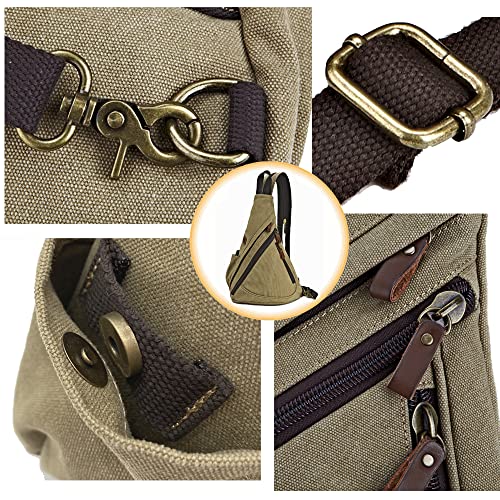 Poeyleja Canvas Sling Bag Convertible Crossbody Bag Chest Bag Shoulder Backpack Casual Daypack For Men Women Outdoor Cycling Hiking Travel (Khaki) #TOP4