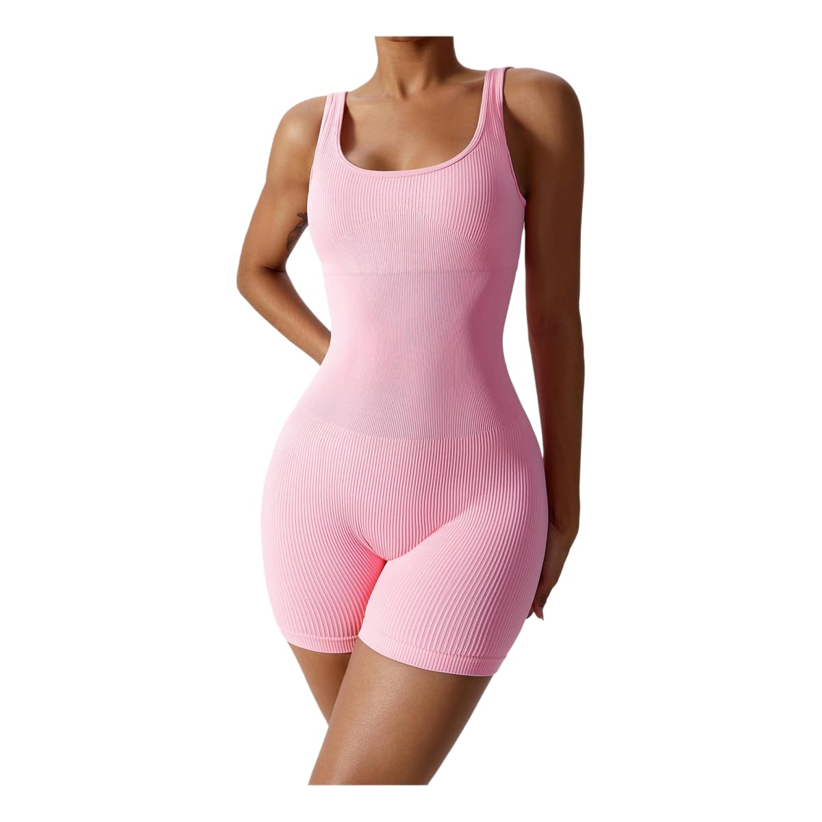 Traje una sola pieza sin costuras elástico y ajustado para yoga rosa claro XL