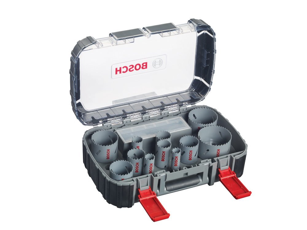 Bosch Professional 11 pcs. HSS Bi-metal Hole Saw Set (for various materials, Ø 22–65 mm, accessory rotary drill)