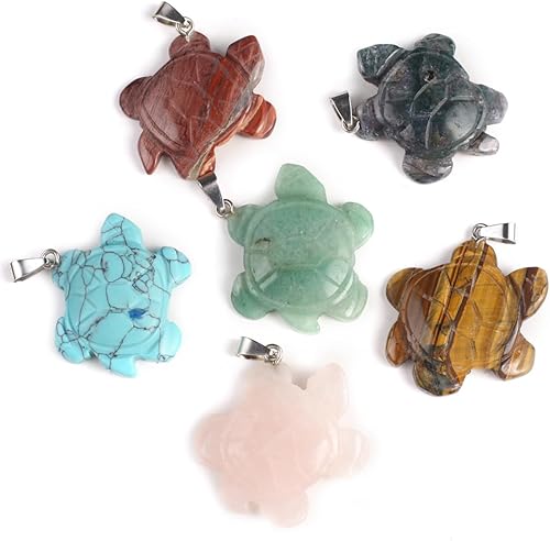 4 dijes de piedra natural, cuarzo rosa, unakita, tortuga en forma de abalorio, para hacer joyas, accesorios de bricolaje, para collares (colores