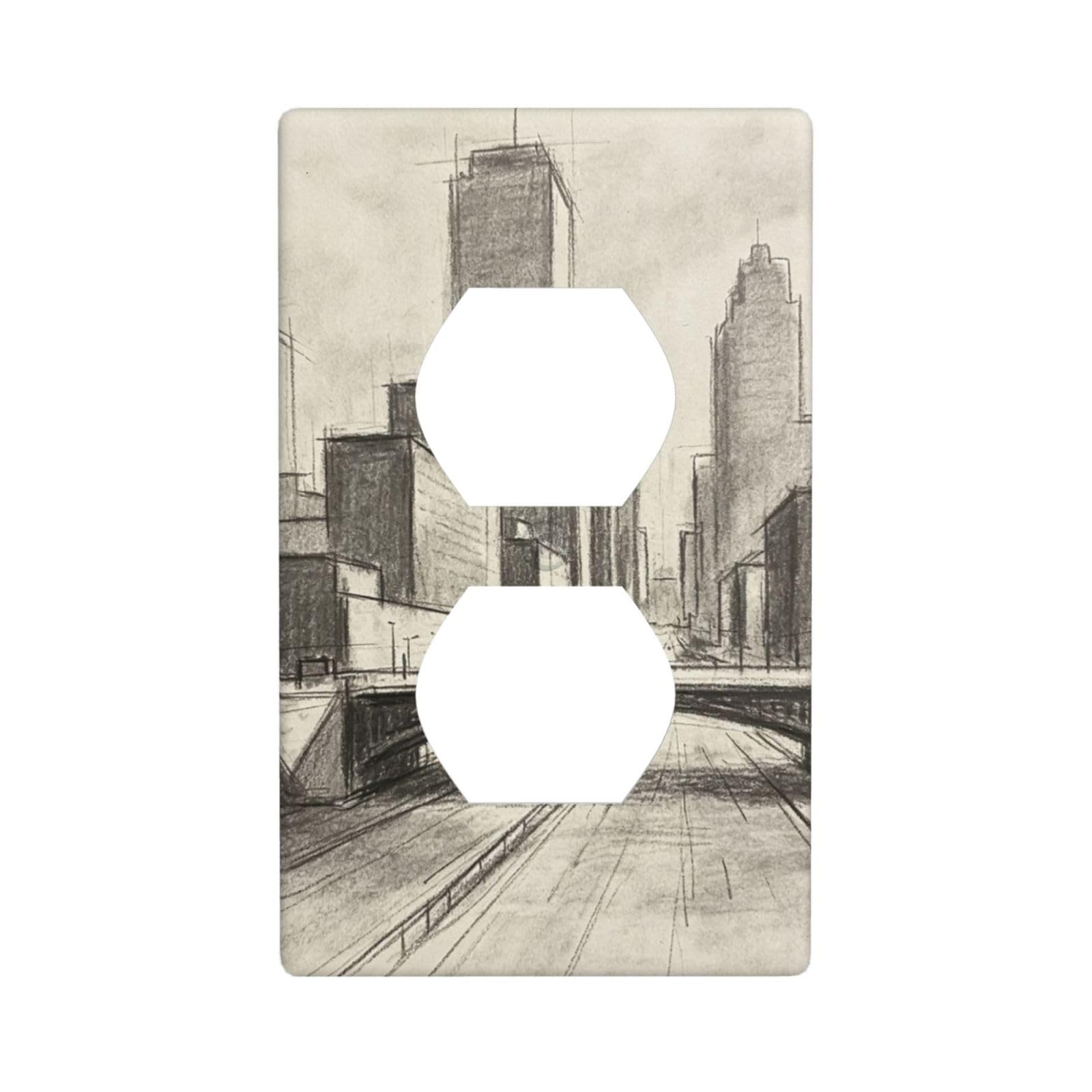 Pencil Sketch Art Decorative Switch Plate Cover-Unbreakable Polycarbonate Wall Plate for Home Office, 1 Gang with Screws