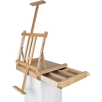 Paintersisters Professional Table Easel, Seat Easel Made of FSC Beech Wood, Stretcher Frame up to 80 cm, Art Case, Sketch Box