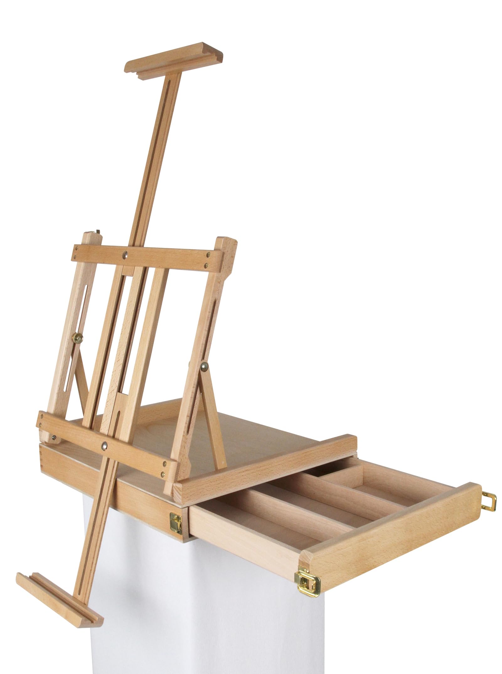 Paintersisters® Profesjonalny mostek stołowy z drewna bukowego FSC, rama do 80 cm, skrzynka na szkice, składana