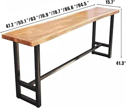 Solid Wood Industrial Bar Counter Table, Live Edge Kitchen Dining Table, Long Narrow Bar Tables,Rectangular Rustic Pub Tables,No Stool(39.3, Brown)