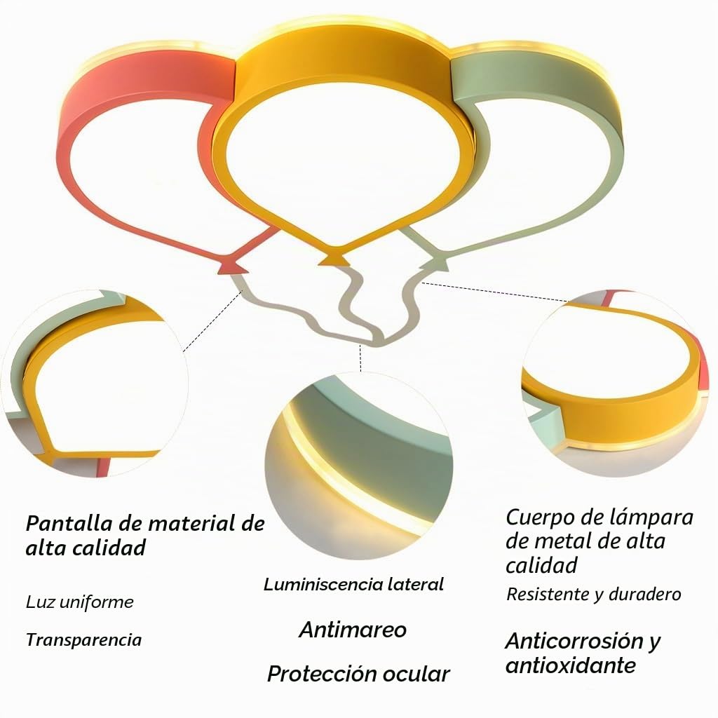 Lampara LED Modernas Y Creativas Infantil Techo Globos De Colores Lámpara De Techo Para Habitacione Infantile 36W 220V 2700K-6500K Regulable Lámpara De Techo De Empotrado Para Habitación Infantil