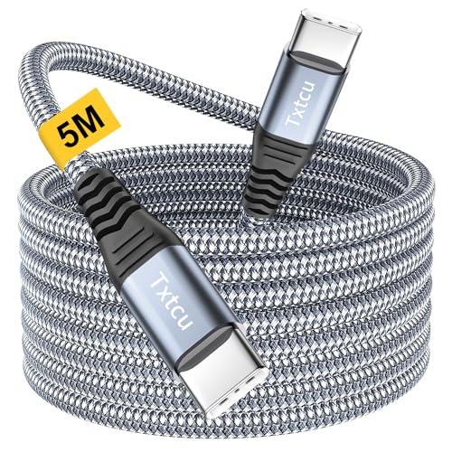Txtcu Lange USB C auf USB C Kabel 5M, USB C Ladekabel Nylon 60W Typ C Schnellladekabel f&uuml;r iPhone 15/15 Pro/15 Pro Max, MacBook Pro Air, iPad Pro/Air, Samsung Galaxy S24 S23 S22 S21, Switch,Pixel 7