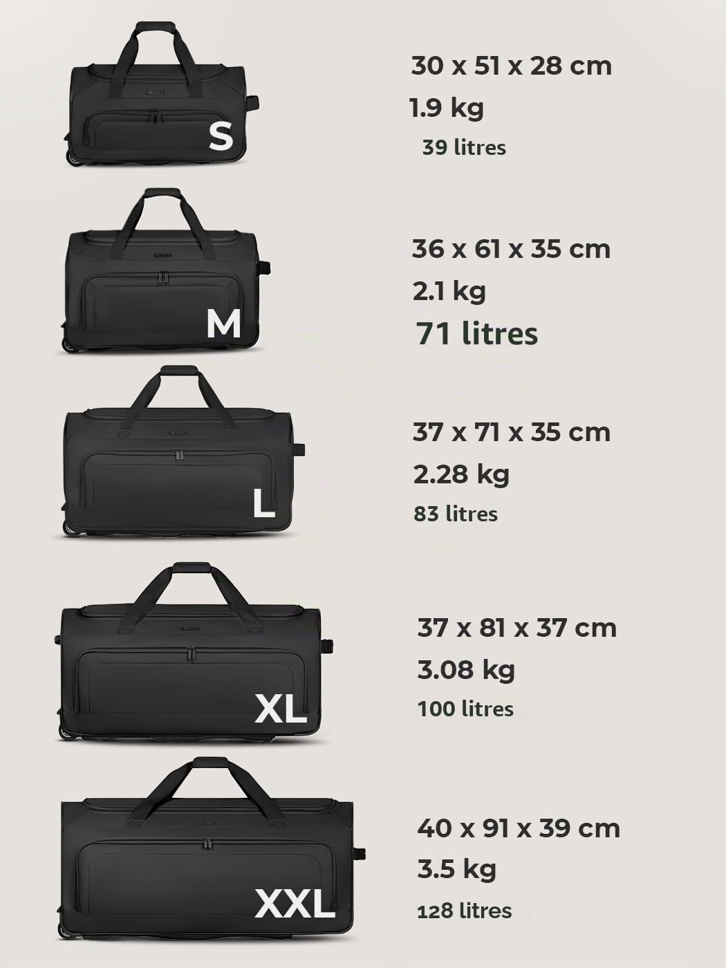 REDOLZ Sac de Voyage à roulettes L 71 cm | Trolley 81 L léger pour Homme & Femme | Duffle Essentials