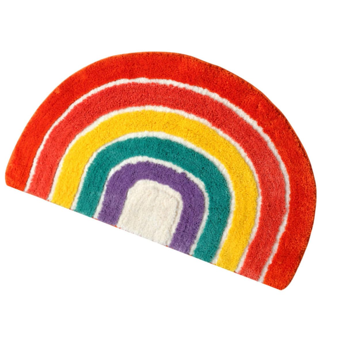 Alfombra antideslizante SOESFOUFU de poliéster semicircular con diseño de arcoíris