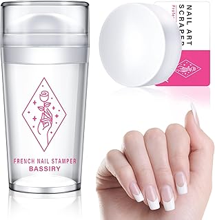 French Tip Nail Stamper - BASSIRY Nail Art Stamp - Over 200 Times DIY Jelly Nail Decor Tools Kit with Upgraded Durable Sil...