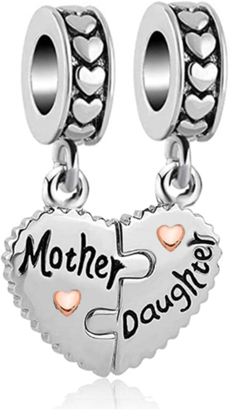 Women Child Daughter Son Mother Mom Love Heart Dangle Charm for Bracelets Pendants Necklaces 2Pcs