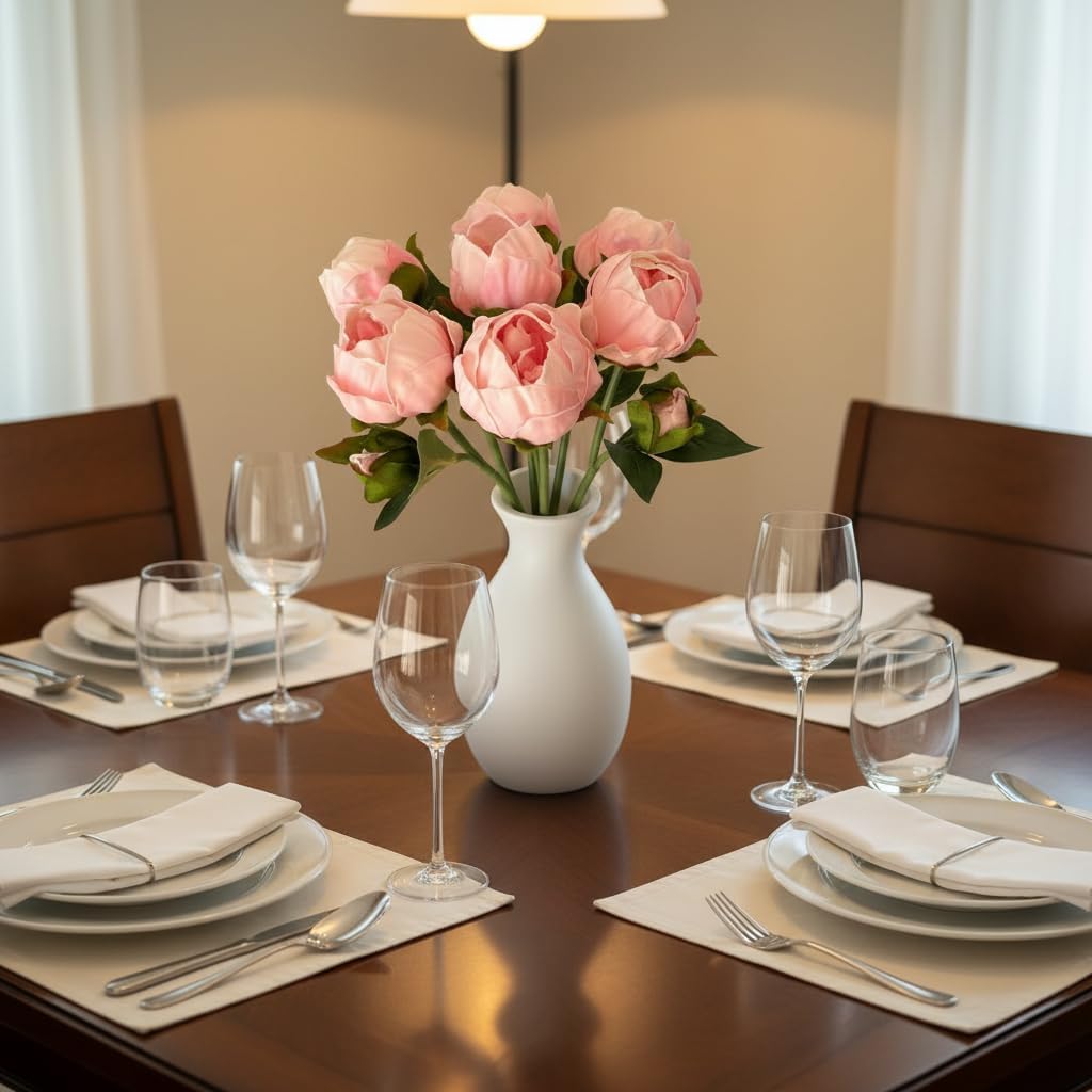 Artificial Peony Flowers 6 Pack 14 Inch Shabby Chic Pink Real Touch Latex Peonies for Spring Home Decor, Dining Table Centerpieces, Wedding Bouquets & Party Arrangements