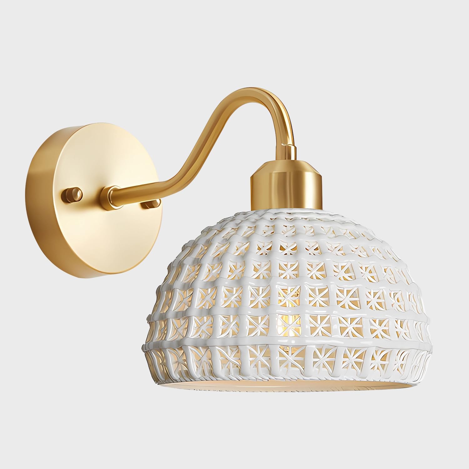 Modern Ceramic Wall Sconce Bedside Vintage White Wall Lamp Mid Century Brass Wall Sconce Retro Industrial Dome Sconces Wall Lighting for Bedroom Living Room