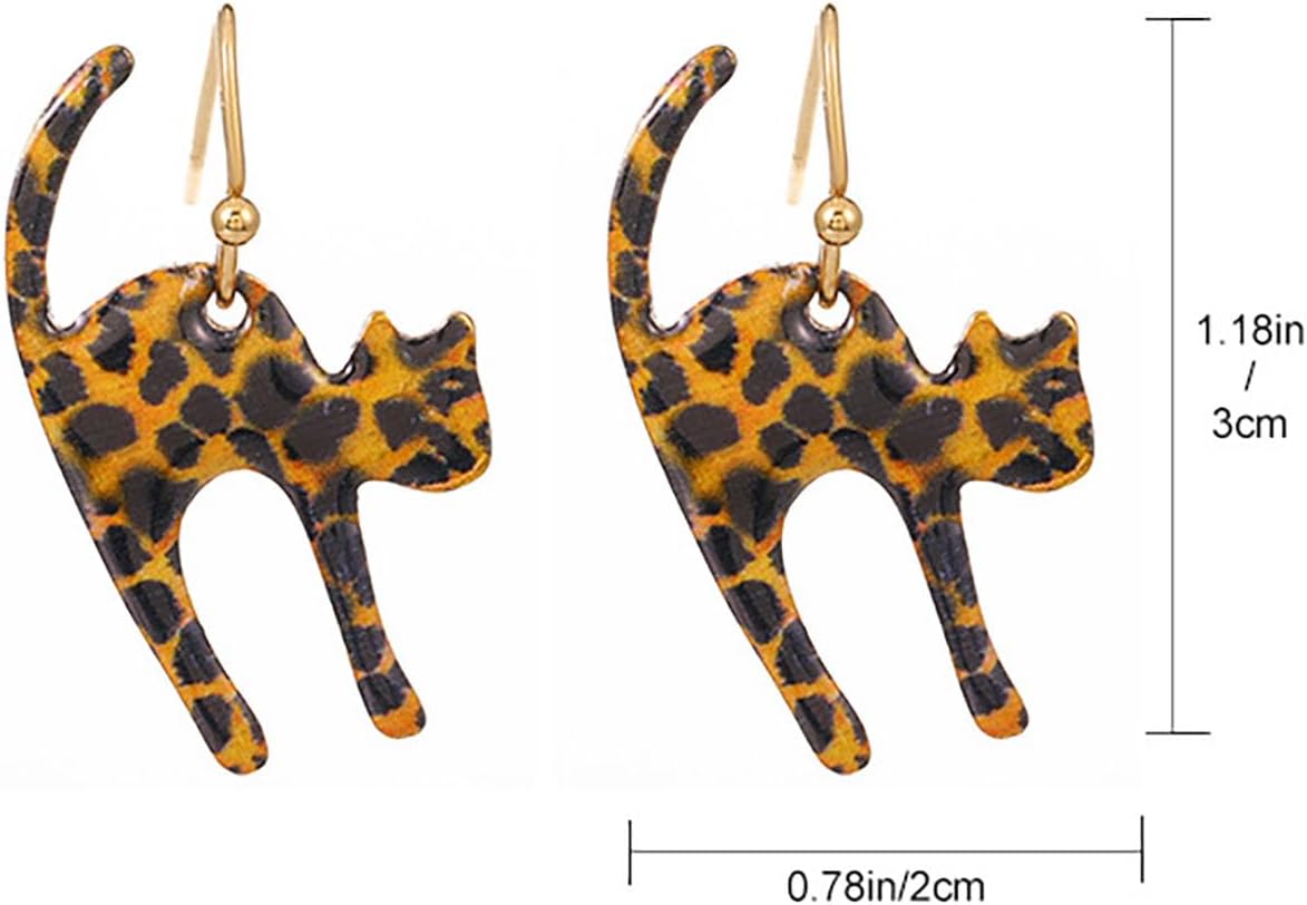 Cute Cat Earrings Funny Cartoon Kitten Earrings Animal Cat Dangle Earrings Brown Cartoon Cat Earrings Leopard Print Cat Drop Earrings Jewelry for Women - Image 6