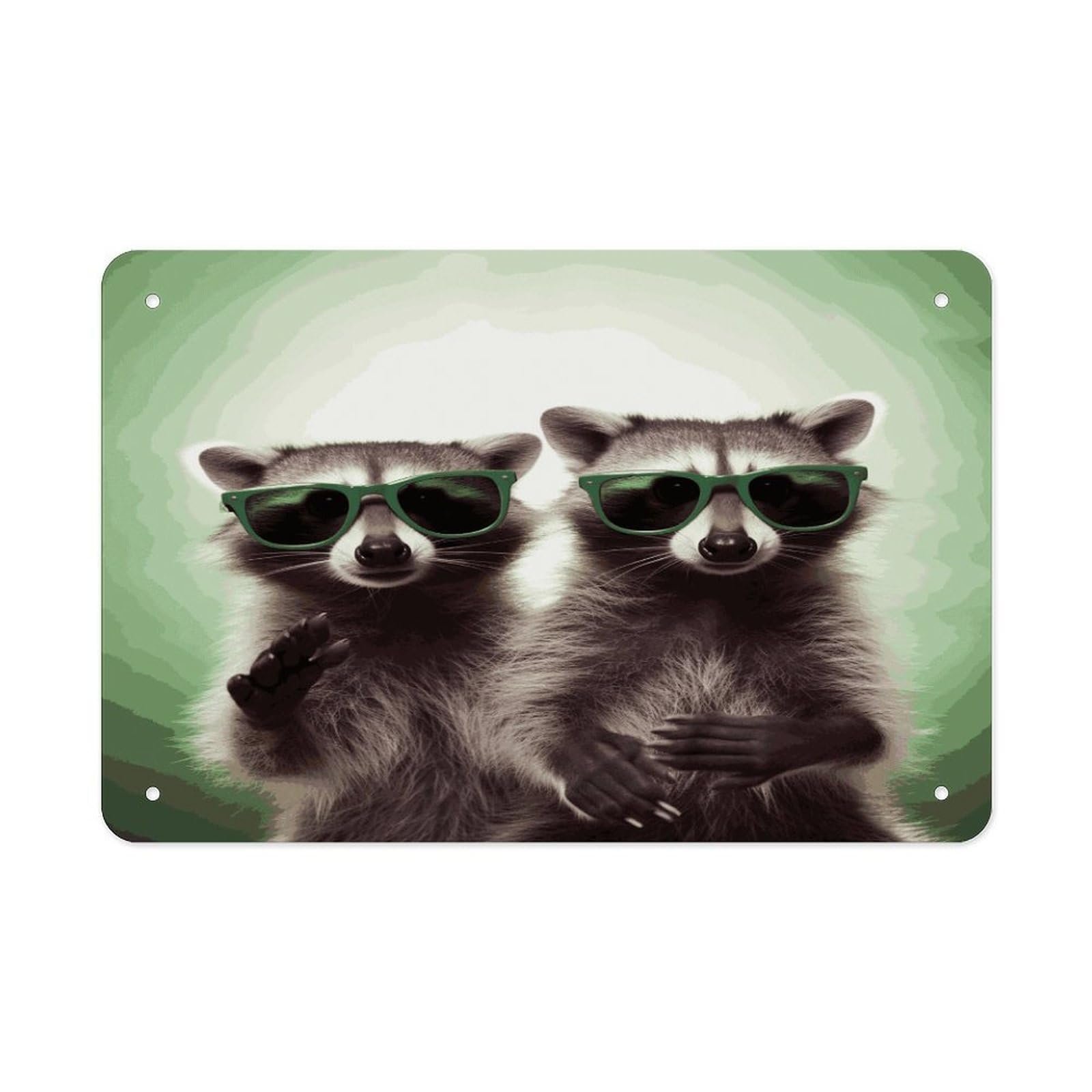 Fekiloot Style Funny Raccoon Green Sunglasses Metal Signs Wall Art Tin Sign