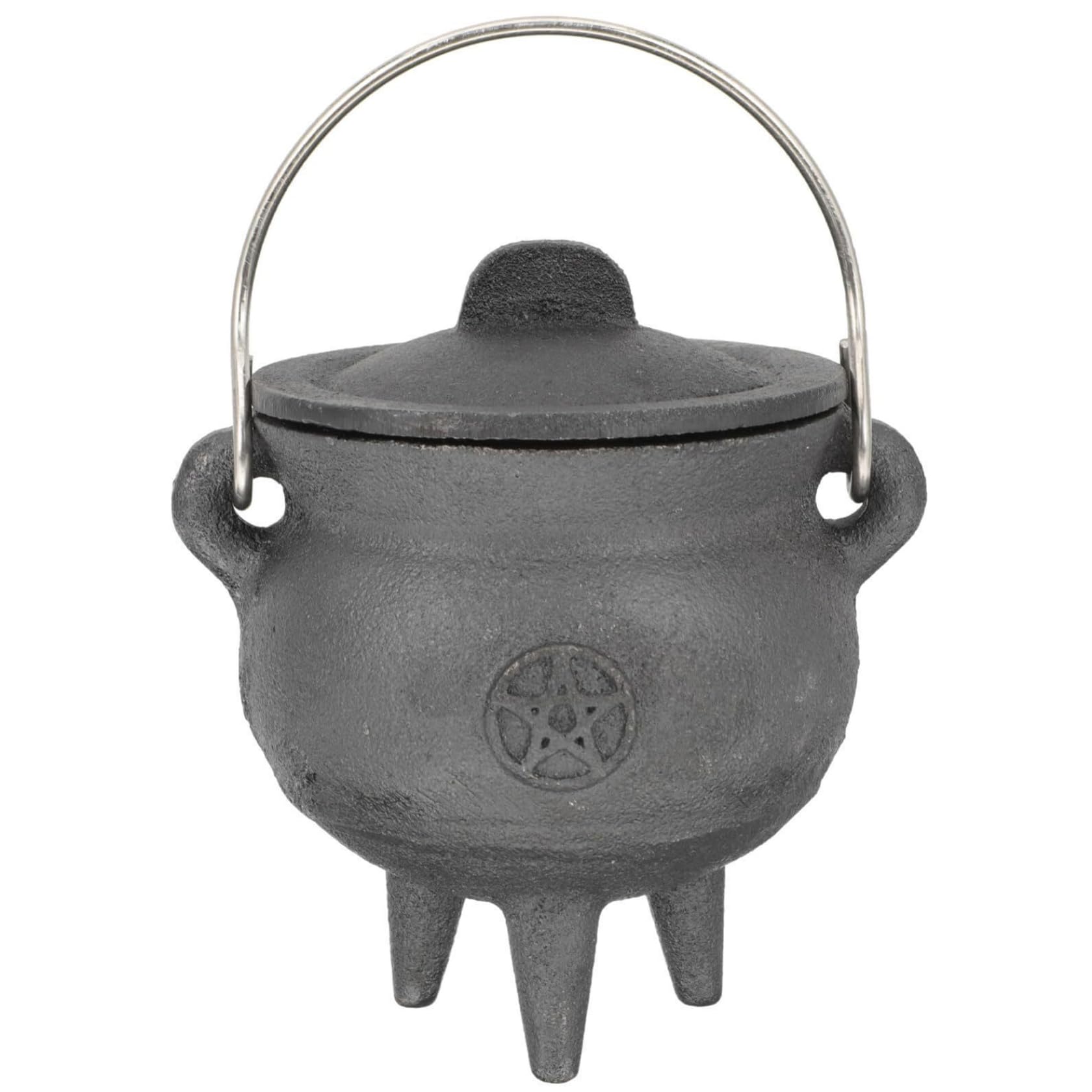 Uanqfegy Witch Cauldron - Star Pattern Halloween Cauldron with Lid & Handle, Cast Iron for Incense Burning Witchcraft Decorations 3.7x3.2
