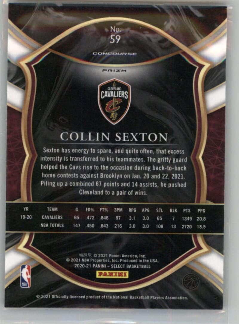 2020-21 Panini Select Red White Orange Shimmer #59 Collin Sexton Cleveland Cavaliers Concourse Official NBA Basketball Card in Raw (NM or Better) Condition image 2