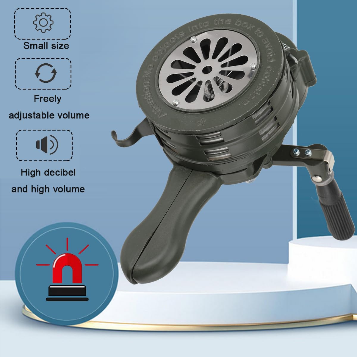Sirena de mano, manivela, sirena de alarma, portátil, alarma de manivela de 110 dB, control manual de ataque de aire, alarma manual para fábricas, escuelas, guardacostas, verde oscuro