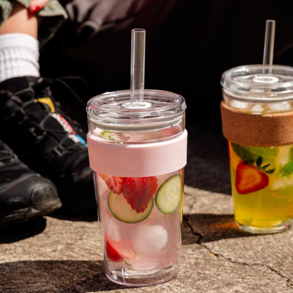 KeepCup Cold Cup - Longplay Double wall Glass Ice Coffee Tumbler with Lid and Straw - 16oz (454ml) - Pashmak - Image 2