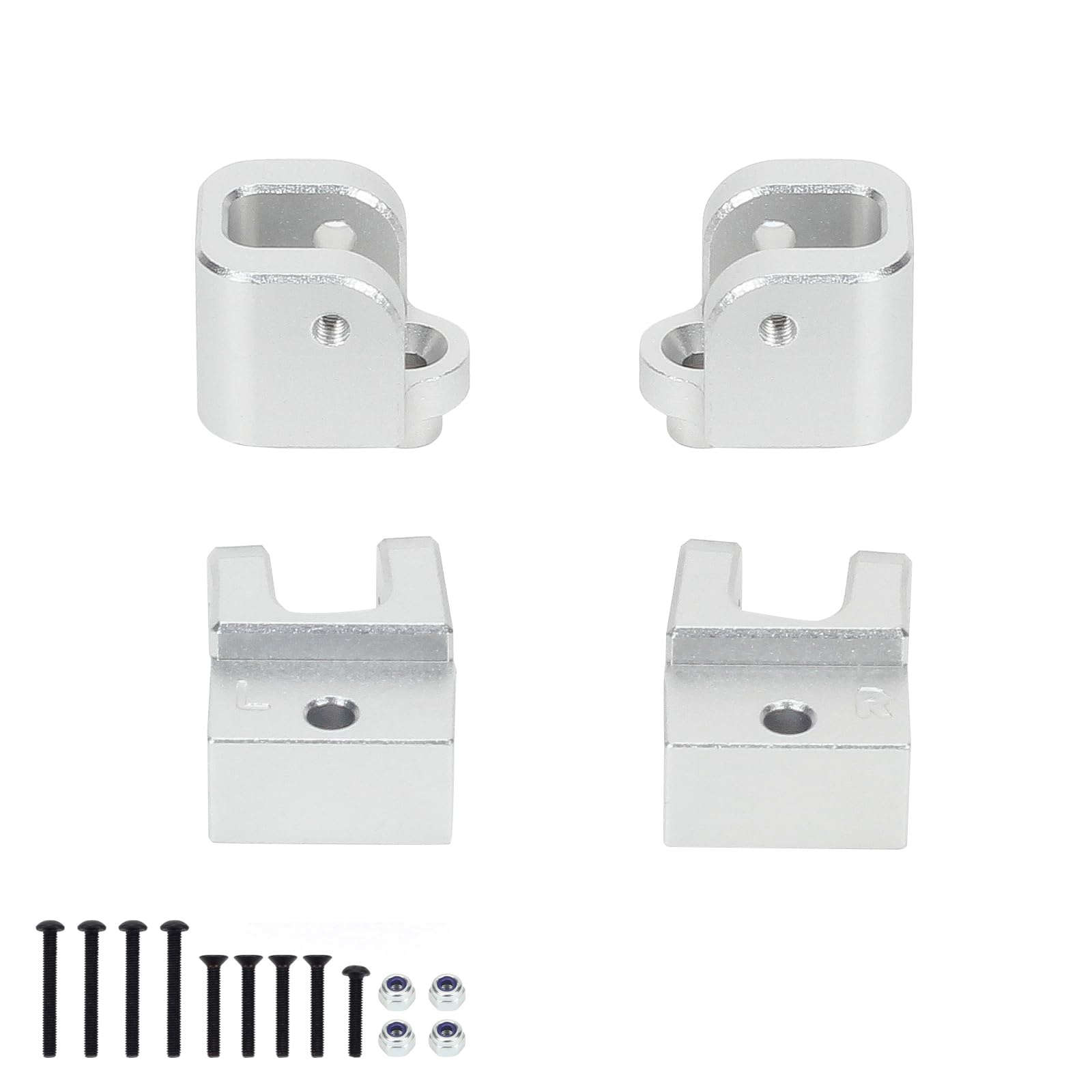 RCAWD Aluminum Upper/Lower Bulkhead Track Rod Mount Set LOS334003 for Losi 1/10 Hammer Rey Baja Rock Rey Upgrade Parts (Silver)