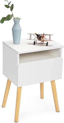 Versatile Nightstand Bedroom End Table with Drawer Storage Shelf Side Table for Home Office White