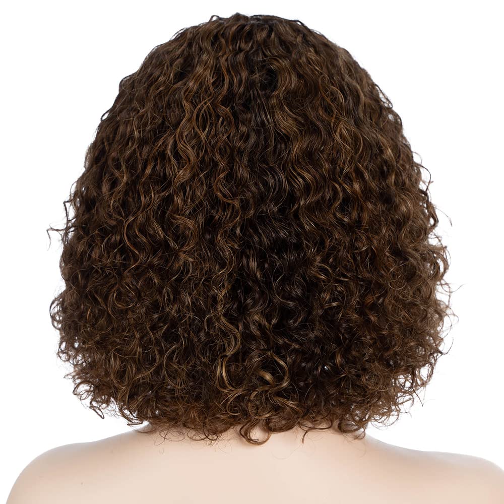 FASHION IDOL Bob Curly pelucas de cabello humano con flequillo Jerry Curl Bob pelucas de cabello humano brasileño virgen de cabello humano sin encaje pelucas delanteras para las mujeres