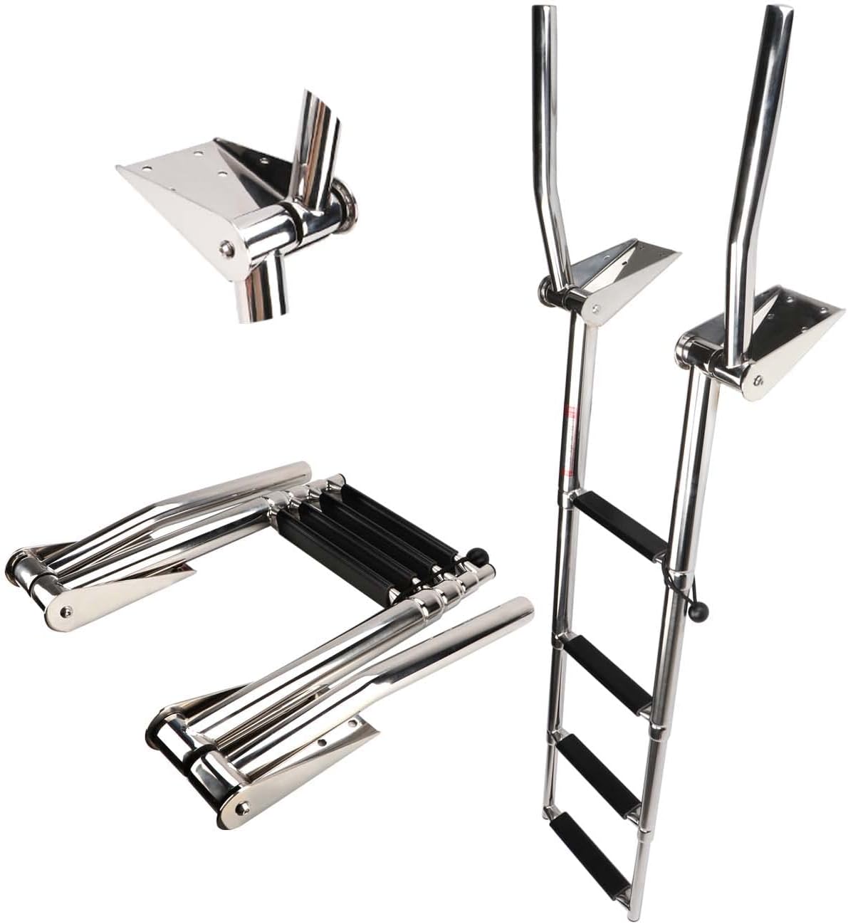 Stainless Steel in-Board 4 Steps Telescoping Ladder Folding Dock Ladder for Marine Boat Yacht Swimming Pool 600lbs Capacity with L Handrails