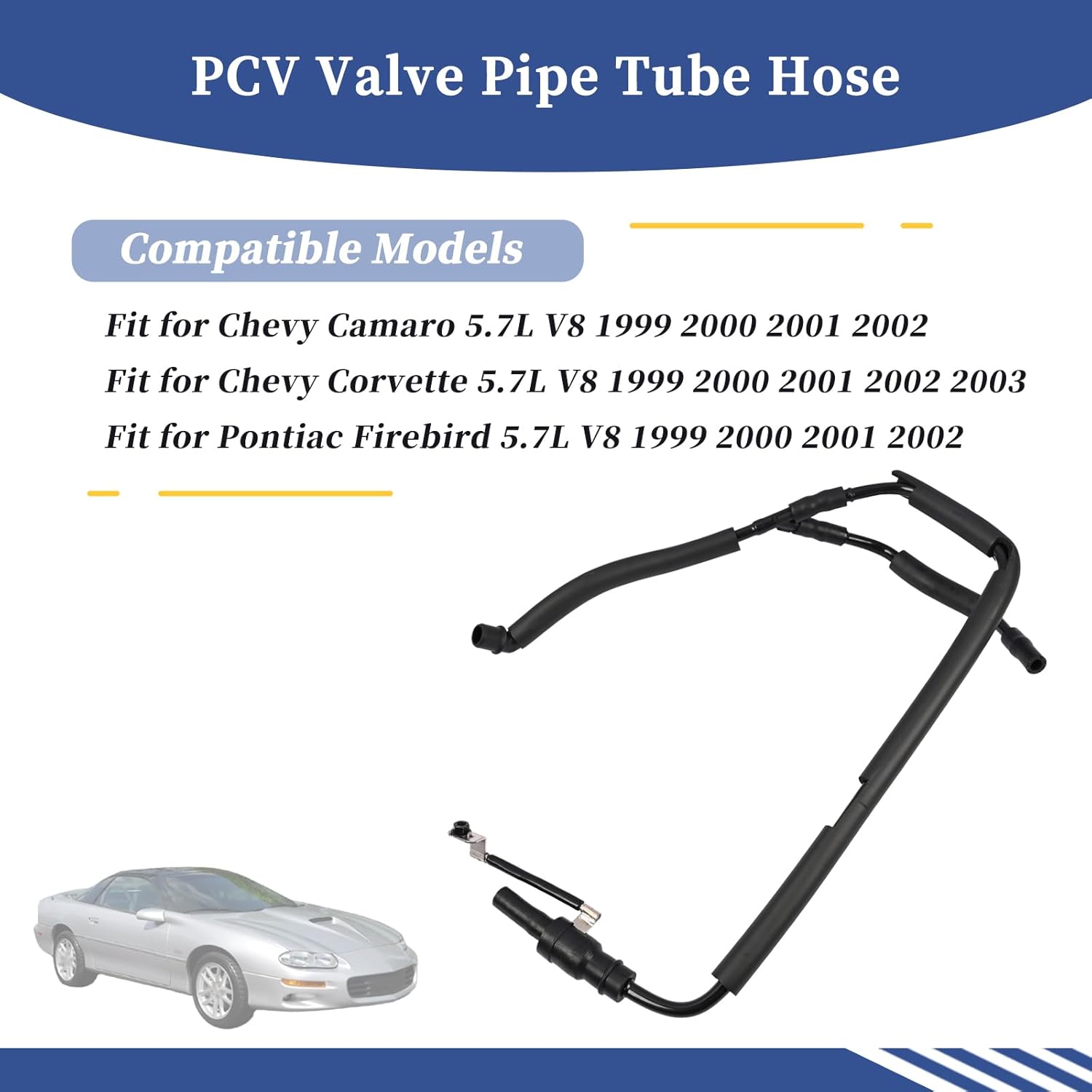 12590632 PCV Valve Pipe Tube Hose 12573108 12562580 Compatible with Chevrolet Camaro 1999-2002 Corvette 1999-2003│Pontiac Firebird 1999-2002 5.7L V8 12561847