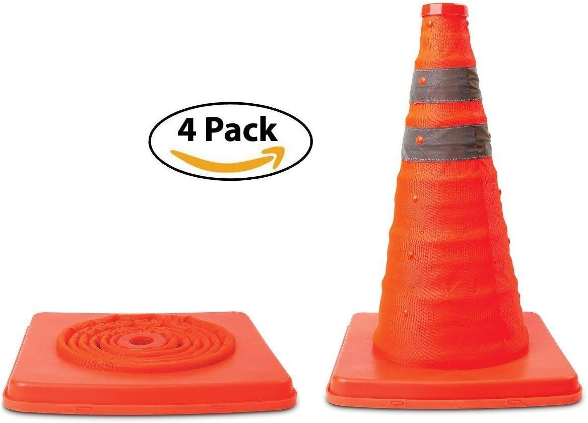 4-PACK ~ Collapsible Pop-Up Safety Cones, 16", Red