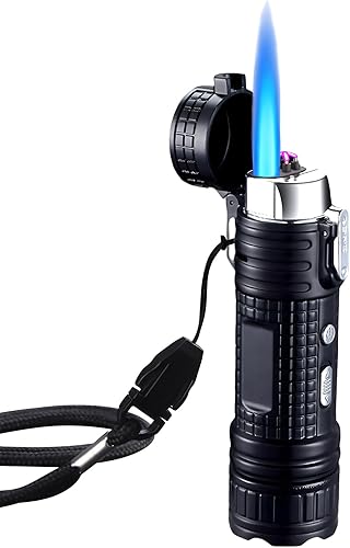 Encendedor electrónico, encendedor de llama de chorro, encendedor recargable por USB, iluminación LED 4 en 1, encendedor de butano de doble arco a
