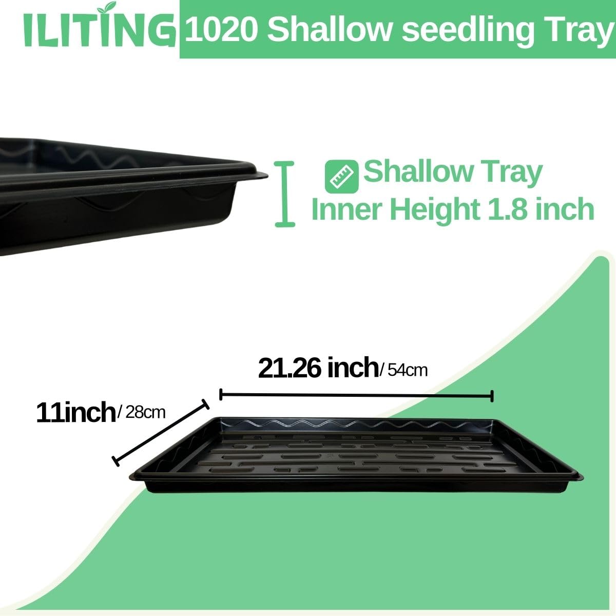 Bandejas de semillero poco profundas 1020 para vivero, fondo poco profundo (altura) de 1.2 pulgadas para germinación de semillas y germinación de plantas, bandejas microverdes sin agujeros