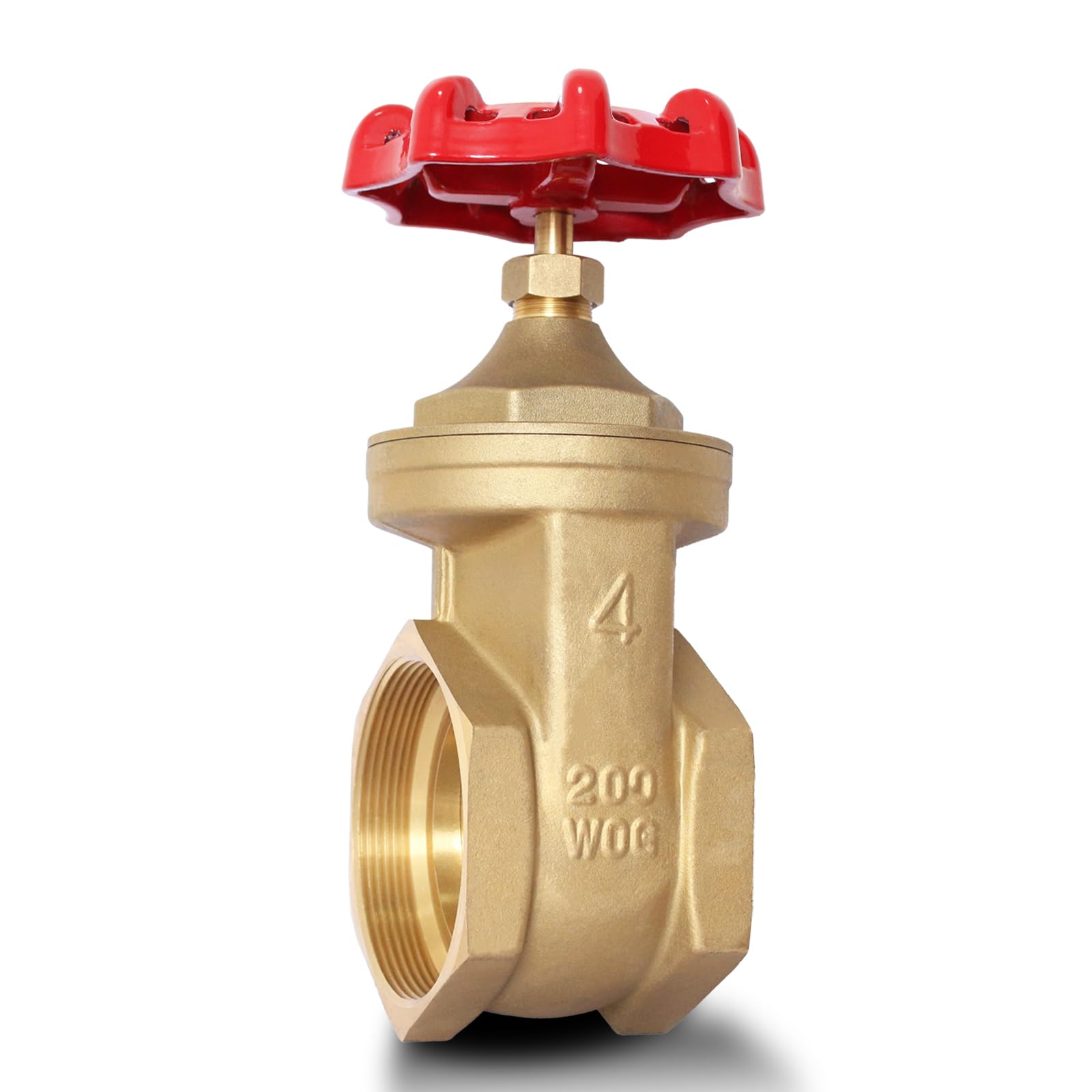 4" NPT Brass Gate Valve, Heavy Duty Female x Female Thread Manual Rotary Sluice Valve with Wheel Handle for Water, Oil, Gas, Industrial Plumbing, and