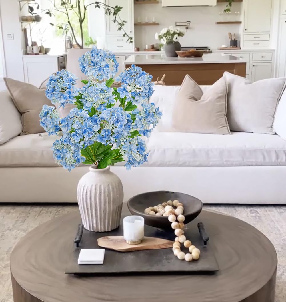 Real Touch Hydrangea Artificial Flowers 19” Tall Artificial Hydrangea Flowers Double-Headed Faux Hydrangeas, Blue Hydrangeas, Realistic Silk Hydrangea for Home Decor Weddings Arrangements-5 Branches - Image 5