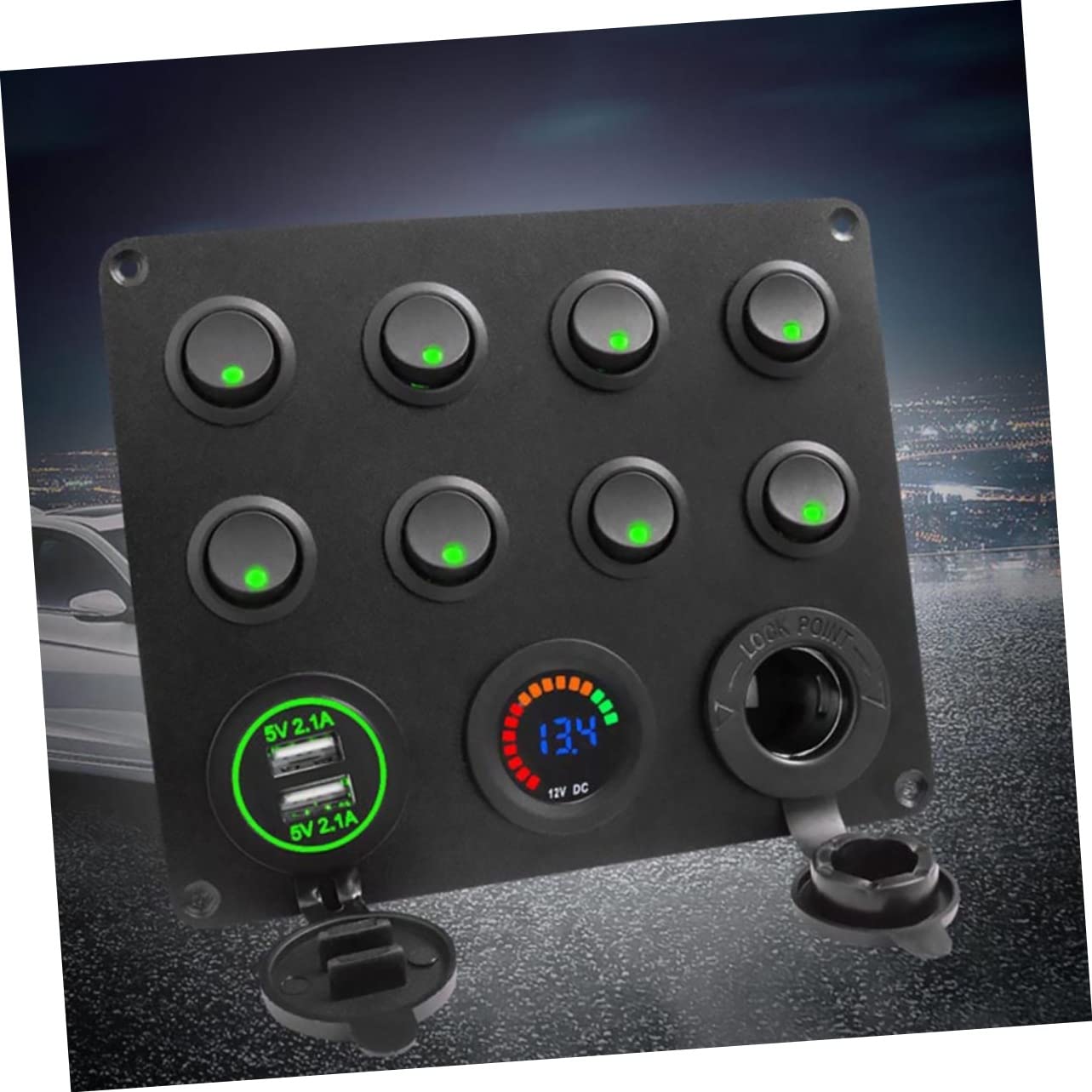 Panel de 8 Entradas Dc12v/24v Voltímetro Digital Negro