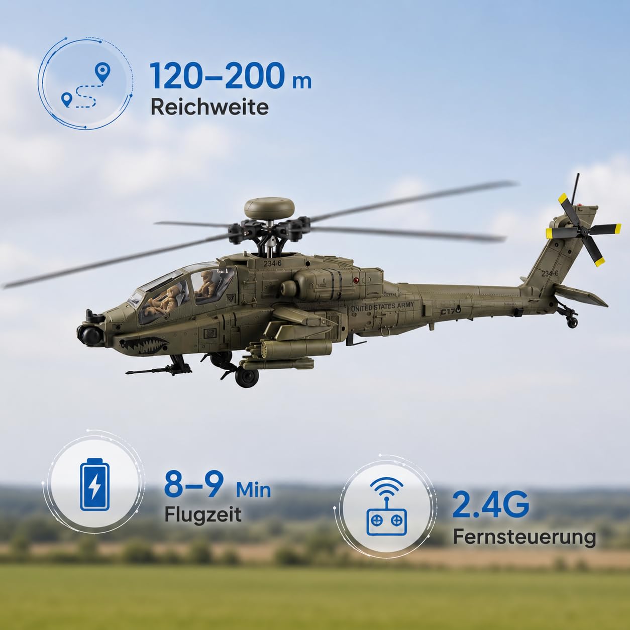 Elicottero radiocomandato C170 AH-64D, scala 1/48, 6 canali, senza spazzole, con sistema Flybarless, flusso ottico, TOF, mantenimento dell'altezza, elicottero radiocomandato per adulti