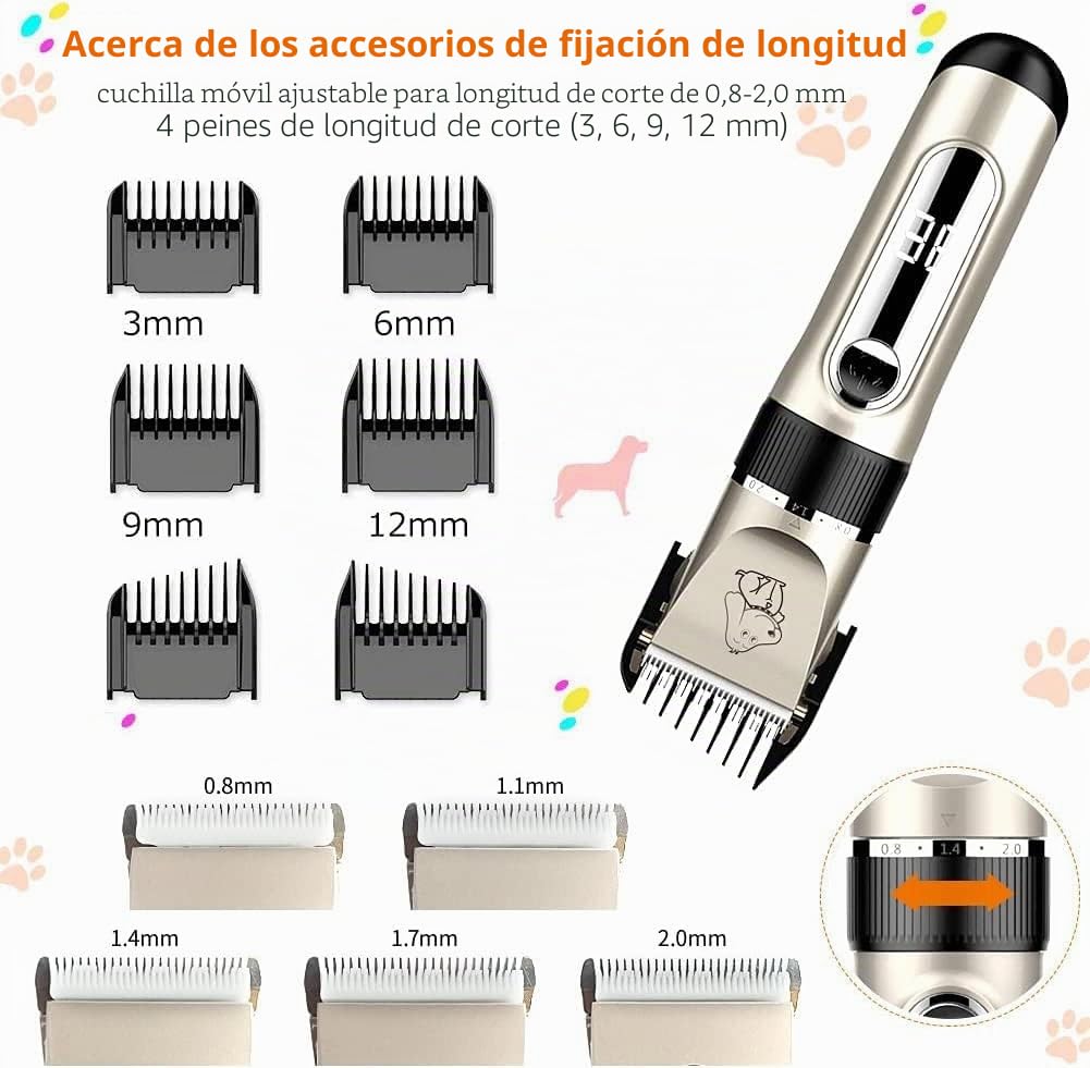 KAEFUYS 5 en 1 Máquina Cortar Pelo Mascotas Recargable IPX7 Impermeable Silenciosa y Velocidad Ajustable Cortapelos para Perros Profesional con Cortaúñas Peine Lima Tijeras y 6 Peines