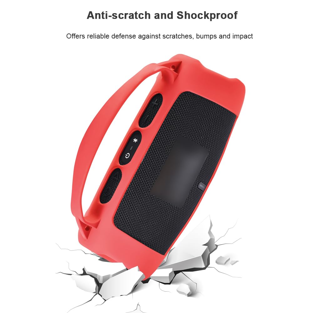 Silicone Case for JBL Charge 5 Wi-Fi/Charge 5 Portable Bluetooth Speaker, Protective Sleeve with Handle and Shoulder Strap Wireless Speakers Accessories (Red)
