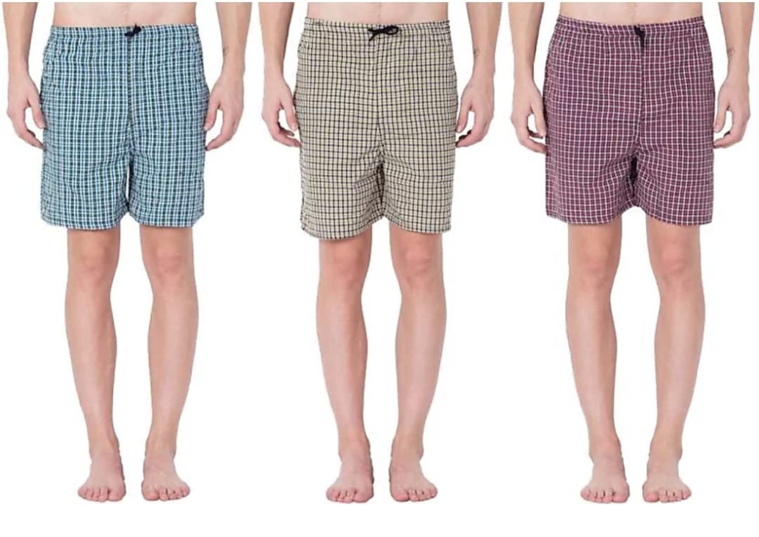 Men's Cotton Checkered Printed Boxers, Shorts, Multicolor Pack-of -3-picture-26