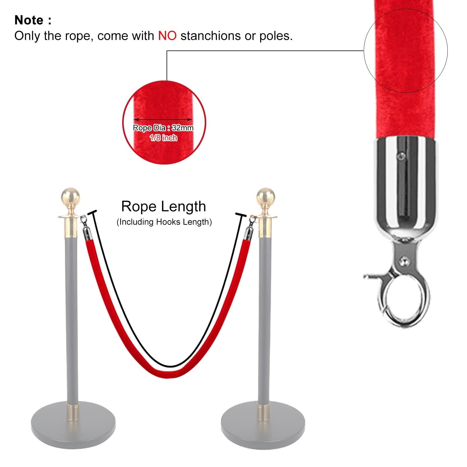 Vip Ropes And Poles S - 2ft To 5ft Red Velvet Crowd Control Ropes With ...