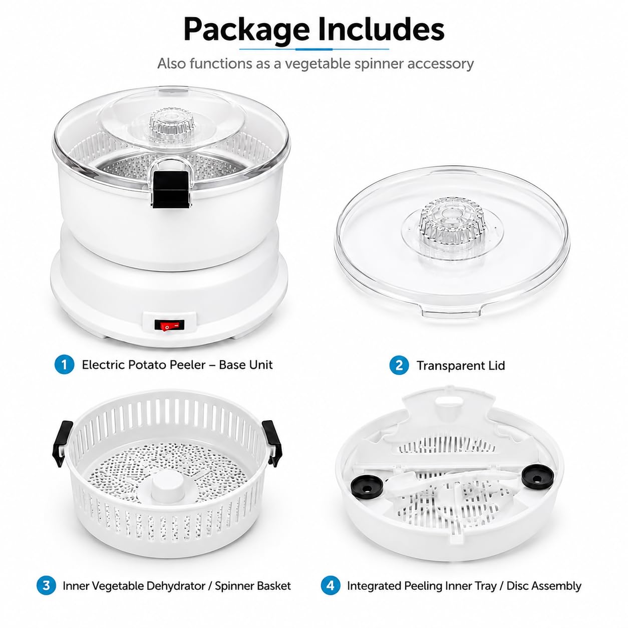 Éplucheur électrique de pommes de terre 1 kg avec fonctionnement automatique One-Touch