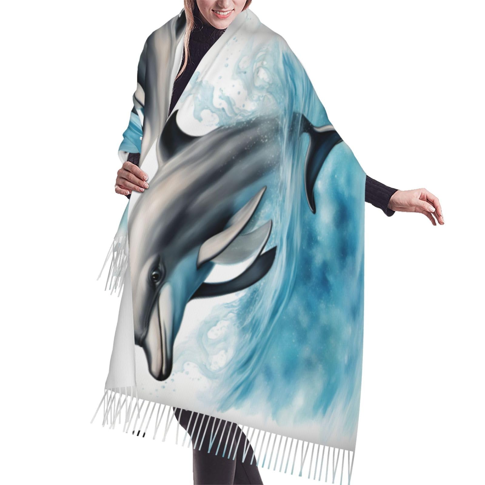YQxwJL Ocean Dolphin Looking At You Print Pashmina Shawl Wraps Women Shawls And Wraps Cashmere Shoulder Top Sweater Shawl Scarf