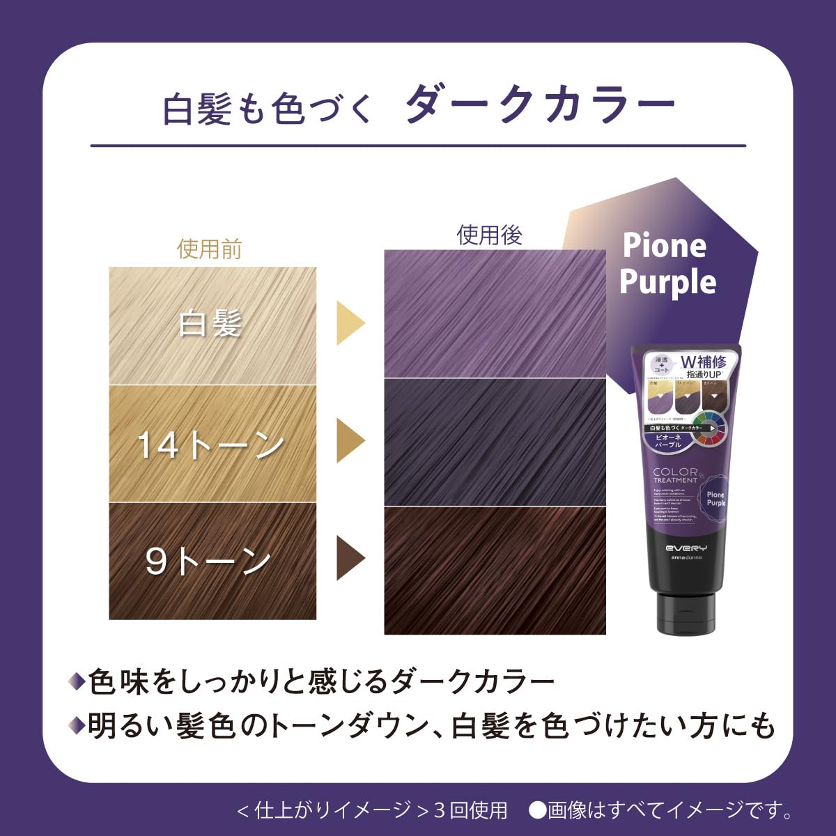 【リニューアル品】EVERY(エブリ) アンナドンナ エブリカラートリートメント単品 ダークカラー 160g (ピオーネパープル)