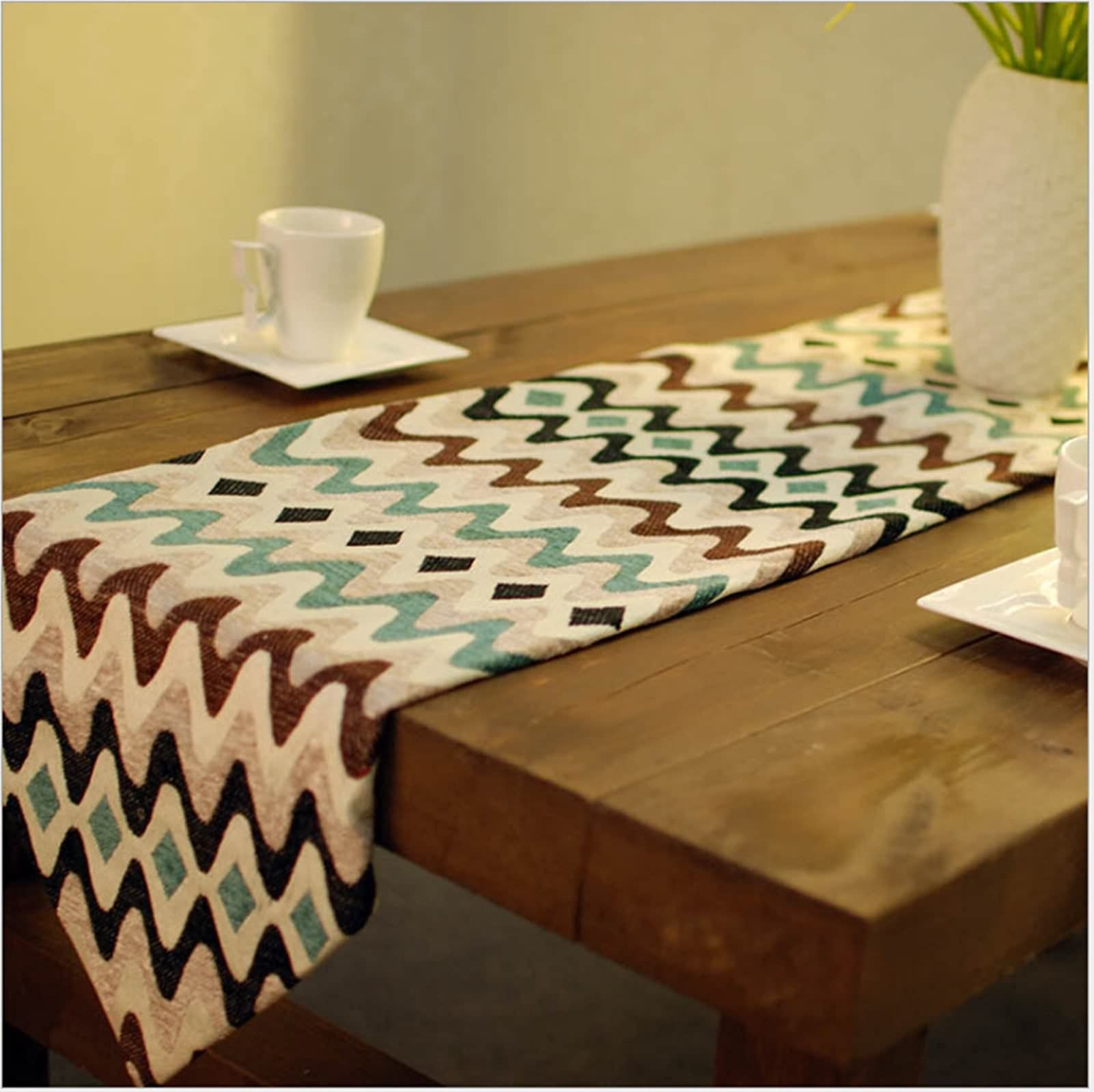 Runner Moderno 33x200CM Motivo A Onde Reticolari Runner da Tavolo Onda Blu Poliestere - Stile 5