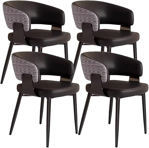 Miniatura 14 de YVYKFZD Juego de sillas de comedor, silla de comedor con patas de metal y respaldo curvo, sillas de cocina tapizadas de cuero, reposabrazos, silla