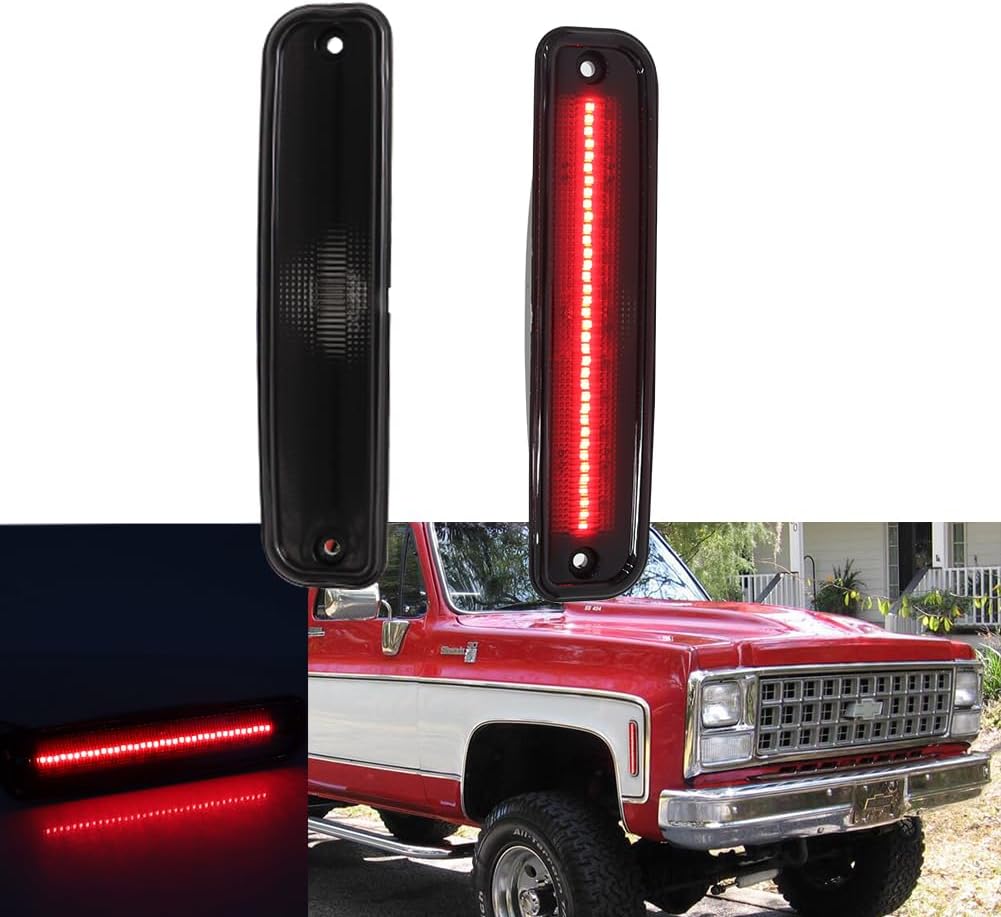 For 73 74 75 76 77 78 79 80 GMC Chevy Pickup Blazer Suburban Jimmy C10 C20 C30 GMC Rear Bumper Turn Signal Side Marker lights Smoked Lens Red LED 915557 915558 GM2550115 GM2551107