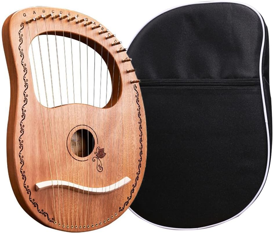 Lyre Harp Mahogany Body 16 Metal Strings with Bag Sturdy Orchestral String Instrument Mahogany Acoustic Harp for Kids Friends Music Lovers