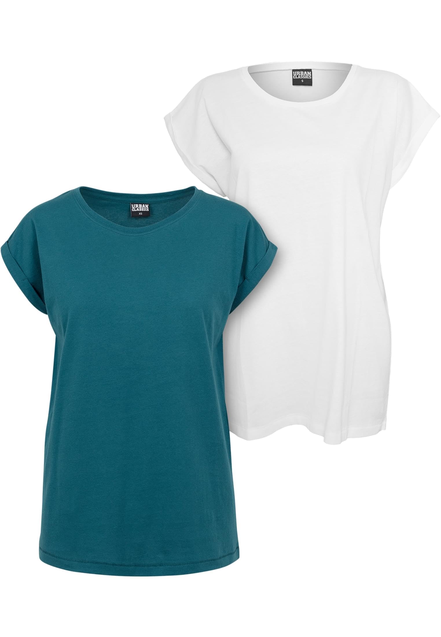 Urban Classics Women's Ladies Extended Shoulder Tee Pack of 2 T-Shirt, Teal and White, 4XL
