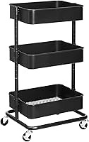 Vista 1 de SONGMICS Carrito de metal de 3 niveles, carrito de utilidad, carrito de cocina con estantes ajustables, carrito de almacenamiento con 2 frenos, Negro