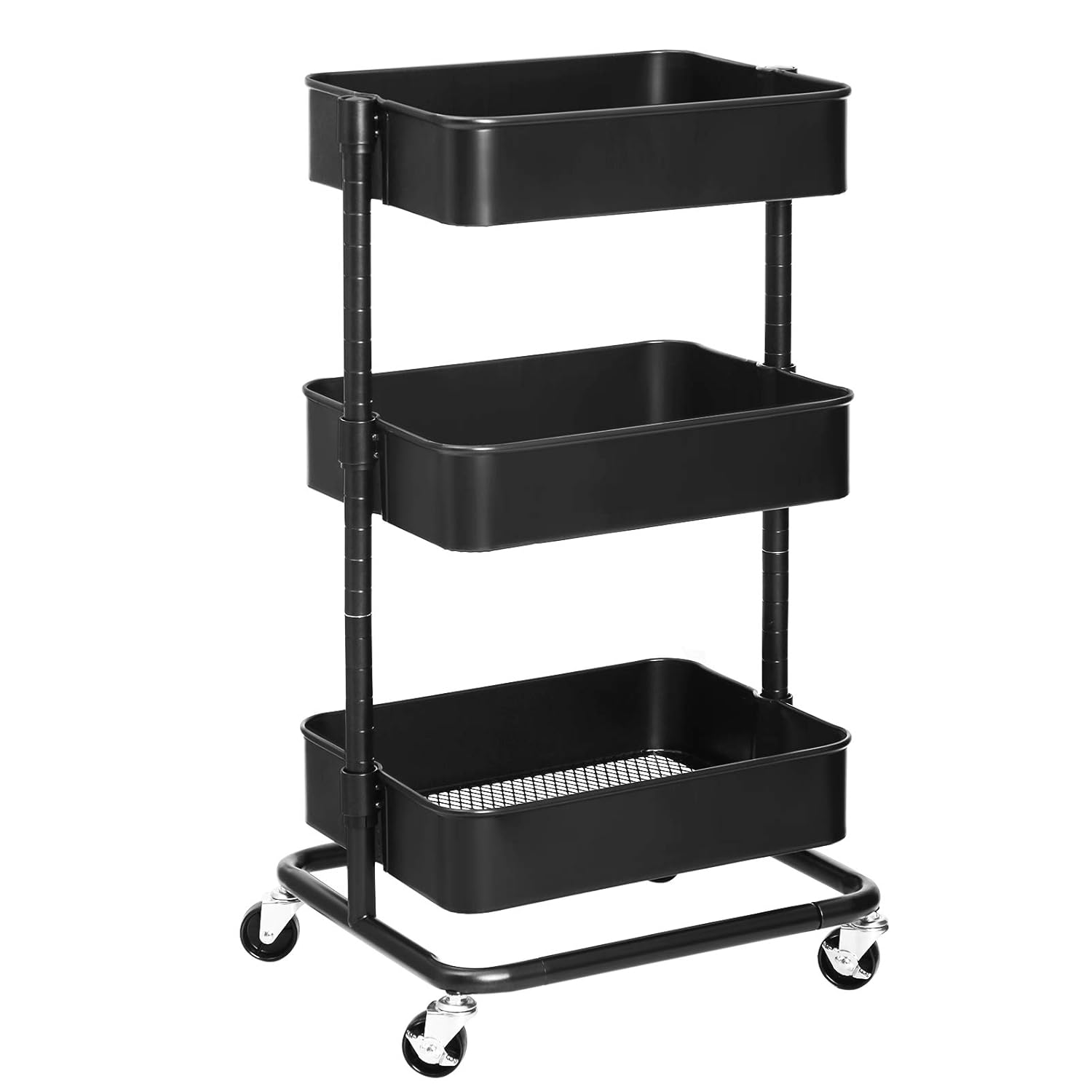 SONGMICS 3-Tier Metal Rolling Cart Utility Cart Kitchen Cart with Adjustable Shelves Storage Trolley with 2 Brakes Easy