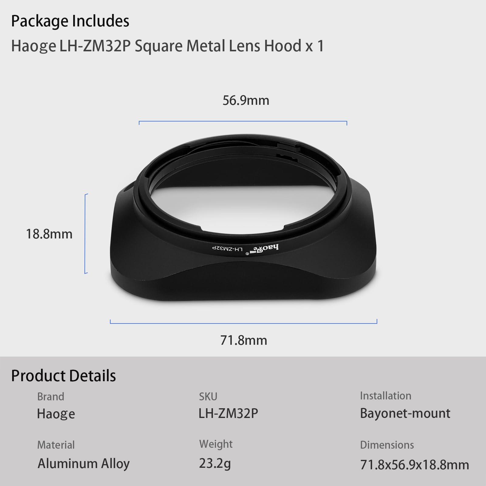 Amazon.com : Haoge LH-ZM32P Bayonet Metal Square Lens Hood Shade