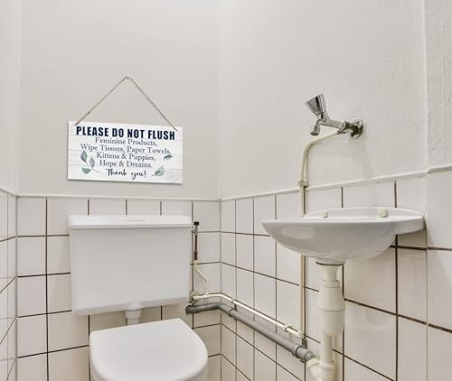 Vista 4 de HALUOSI Placa de madera impresa colgante, letrero de reglas de baño, «Please Do Not Flush Feminine Products», madera de ingeniería, 12 x 6 pulgadas